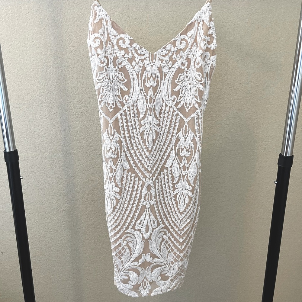 Nude and White Sequin Dress